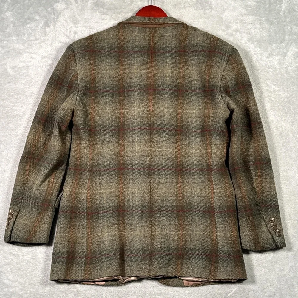 Vintage Polo Ralph Lauren Blazer Sport Coat Mens 42L Long Green Plaid Wool USA